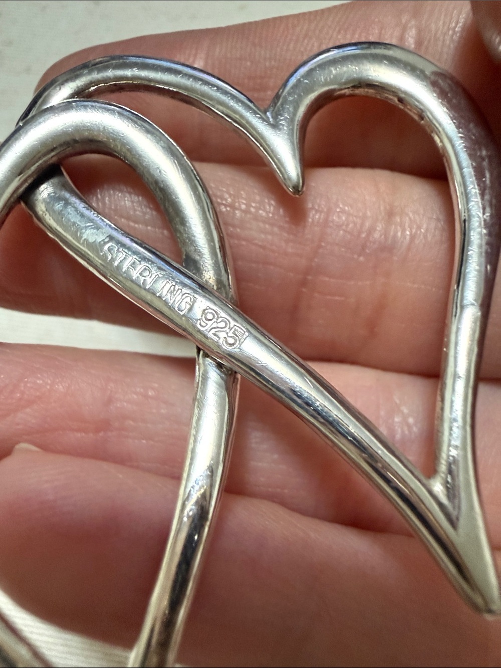 Sterling Silver 925 Double Heart pendant - Picture 4 of 10